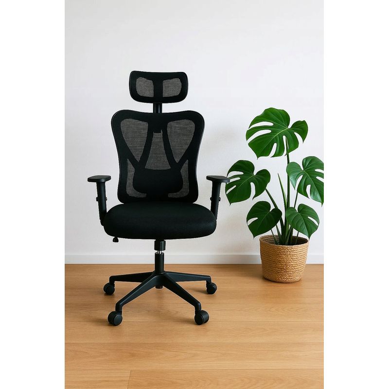 Casa si Gradina - Mobilier - Scaune si fotolii - Scaune - Scaun birou ergonomic, reglabil, cu suport lombar si tetiera, plasa mesh, maxim 120 kg, 50x50x126 cm, negru - Infinity.ro