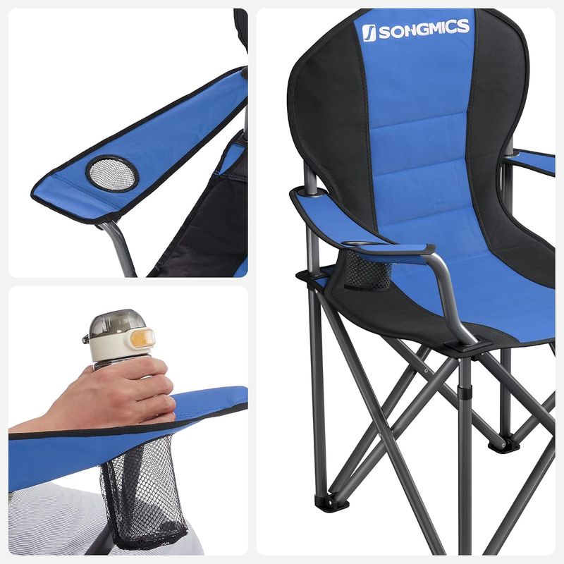Casa si Gradina - Mobilier - Scaune si fotolii - Scaune - Scaun pliabil camping cu sezut buretat, suport bauturi, husa transport, 250 kg, 90x55x102 cm, albastru - Infinity.ro