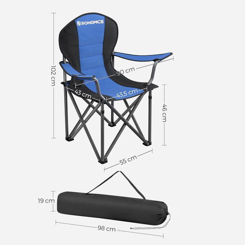 Casa si Gradina - Mobilier - Scaune si fotolii - Scaune - Scaun pliabil camping cu sezut buretat, suport bauturi, husa transport, 250 kg, 90x55x102 cm, albastru - Infinity.ro