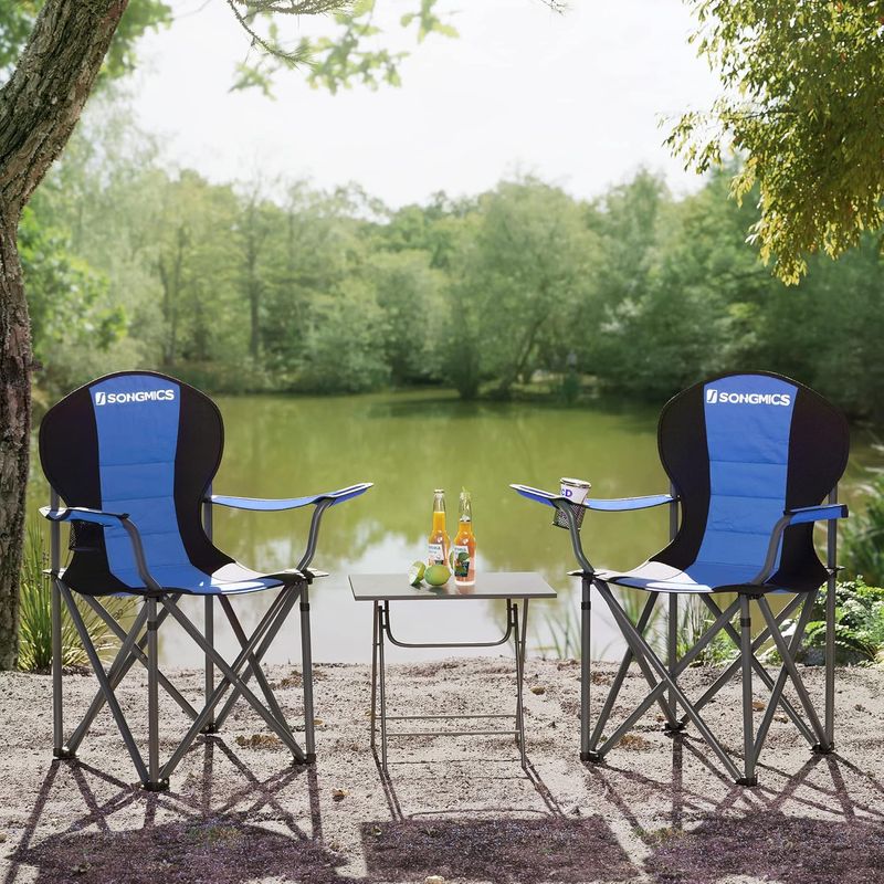 Casa si Gradina - Mobilier - Scaune si fotolii - Scaune - Scaun pliabil camping cu sezut buretat, suport bauturi, husa transport, 250 kg, 90x55x102 cm, albastru - Infinity.ro