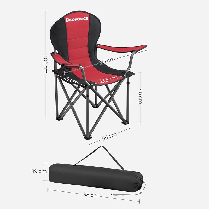 Casa si Gradina - Mobilier - Scaune si fotolii - Scaune - Scaun pliabil camping cu sezut buretat, suport bauturi, husa transport, 250 kg, 90x55x102 cm, rosu - Infinity.ro