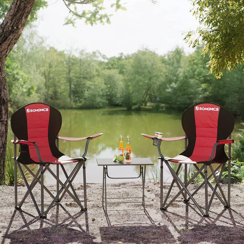 Casa si Gradina - Mobilier - Scaune si fotolii - Scaune - Scaun pliabil camping cu sezut buretat, suport bauturi, husa transport, 250 kg, 90x55x102 cm, rosu - Infinity.ro