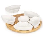 Casa si Gradina - Mobilier - Seturi de mobilier - Seturi bucatarie - Set servire rotativ platou bambus 6 boluri portelan mecanism 360, 30 cm diametru, natural alb - Infinity.ro