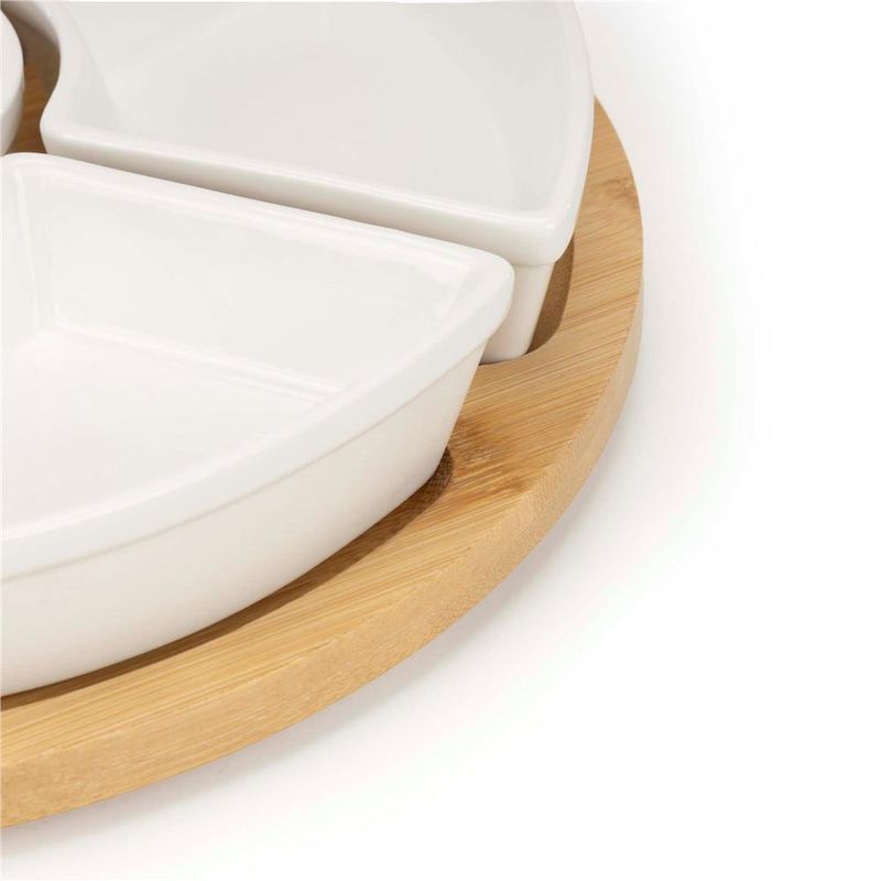 Casa si Gradina - Mobilier - Seturi de mobilier - Seturi bucatarie - Set servire rotativ platou bambus 6 boluri portelan mecanism 360, 30 cm diametru, natural alb - Infinity.ro