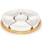 Casa si Gradina - Mobilier - Seturi de mobilier - Seturi bucatarie - Set servire rotativ platou bambus 6 boluri portelan mecanism 360, 30 cm diametru, natural alb - Infinity.ro