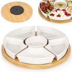Casa si Gradina - Mobilier - Seturi de mobilier - Seturi bucatarie - Set servire rotativ platou bambus 6 boluri portelan mecanism 360, 30 cm diametru, natural alb - Infinity.ro