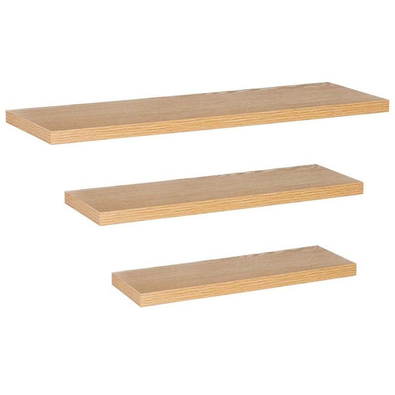 Casa si Gradina - Mobilier - Mobilier baie - Corpuri baie - Set 3 rafturi plutitoare perete mdf suport metalic 30 45 60 cm, 15 cm adancime, design modern, maro - Infinity.ro