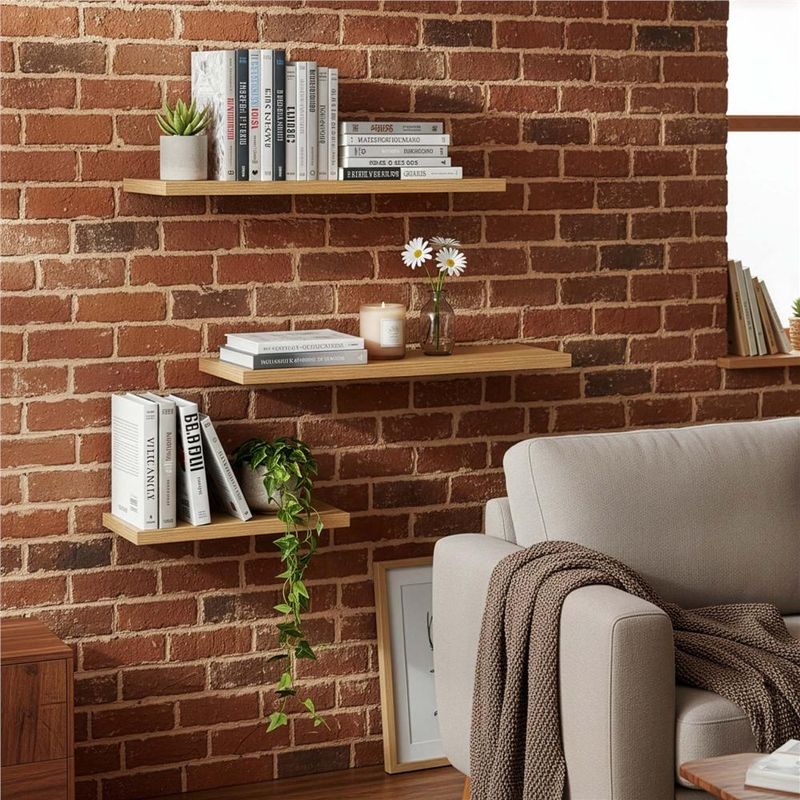 Casa si Gradina - Mobilier - Mobilier baie - Corpuri baie - Set 3 rafturi plutitoare perete mdf suport metalic 30 45 60 cm, 15 cm adancime, design modern, maro - Infinity.ro