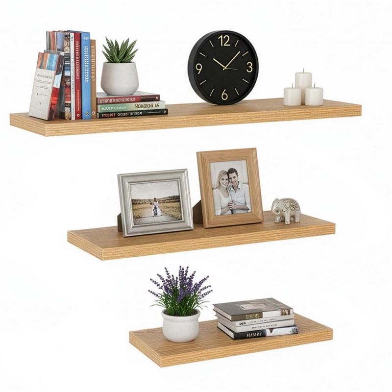 Casa si Gradina - Mobilier - Mobilier baie - Corpuri baie - Set 3 rafturi plutitoare perete mdf suport metalic 30 45 60 cm, 15 cm adancime, design modern, maro - Infinity.ro