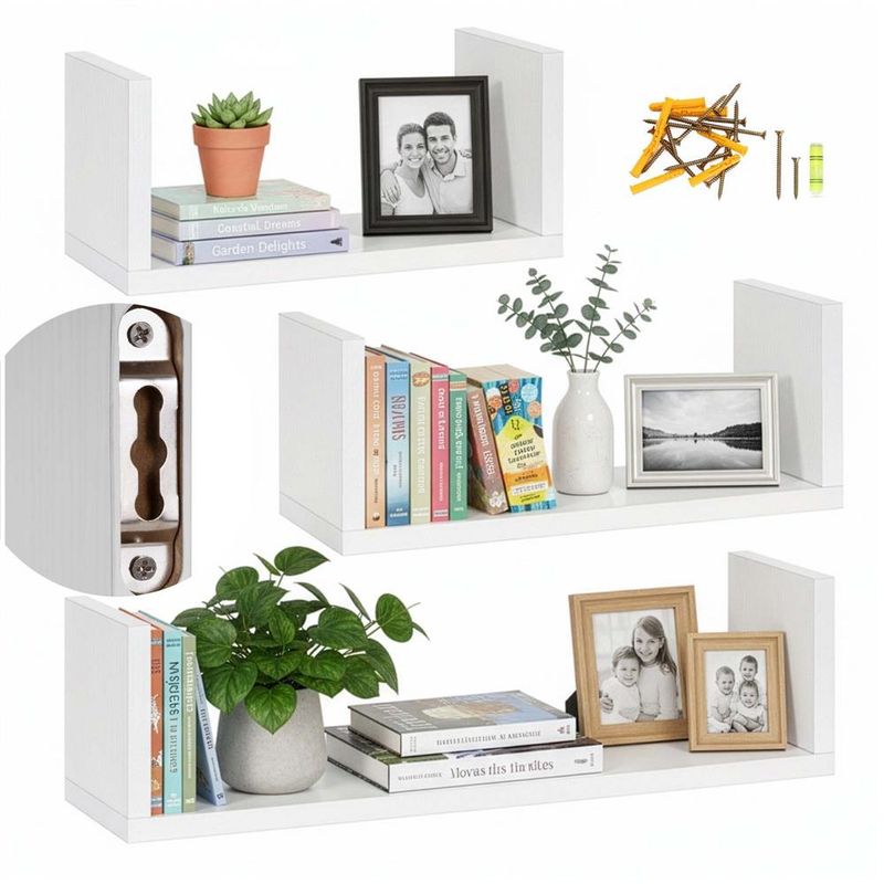 Casa si Gradina - Mobilier - Mobilier baie - Corpuri baie - Set 3 rafturi perete mdf decorative organizare 30 45 60 cm, 15 cm adancime, design modern, alb - Infinity.ro