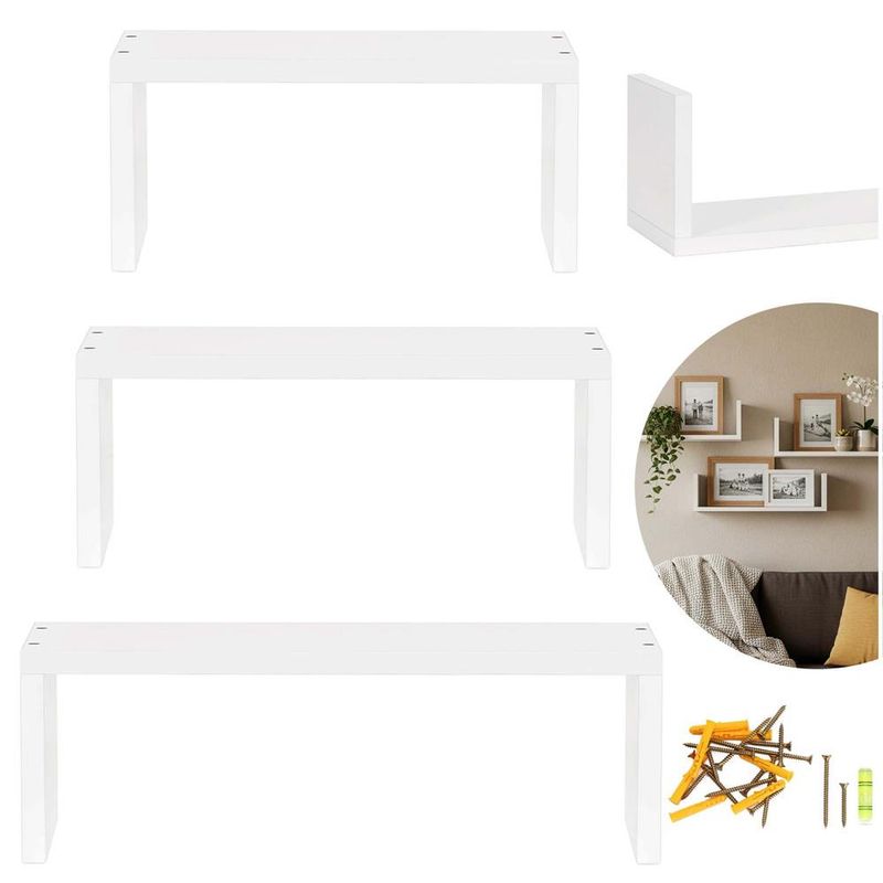 Casa si Gradina - Mobilier - Mobilier baie - Corpuri baie - Set 3 rafturi perete mdf decorative organizare 30 45 60 cm, 15 cm adancime, design modern, alb - Infinity.ro
