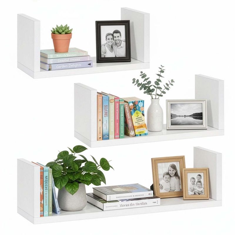 Casa si Gradina - Mobilier - Mobilier baie - Corpuri baie - Set 3 rafturi perete mdf decorative organizare 30 45 60 cm, 15 cm adancime, design modern, alb - Infinity.ro