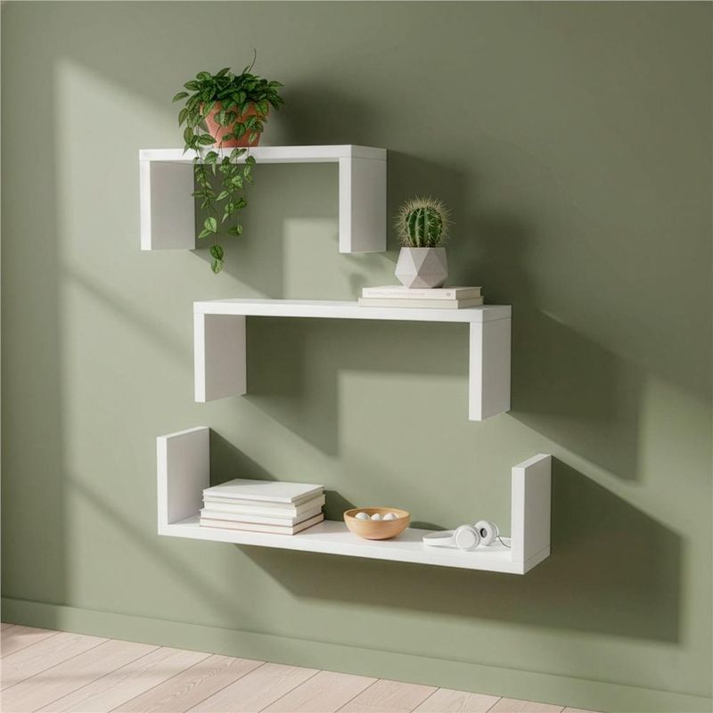 Casa si Gradina - Mobilier - Mobilier baie - Corpuri baie - Set 3 rafturi perete mdf decorative organizare 30 45 60 cm, 15 cm adancime, design modern, alb - Infinity.ro