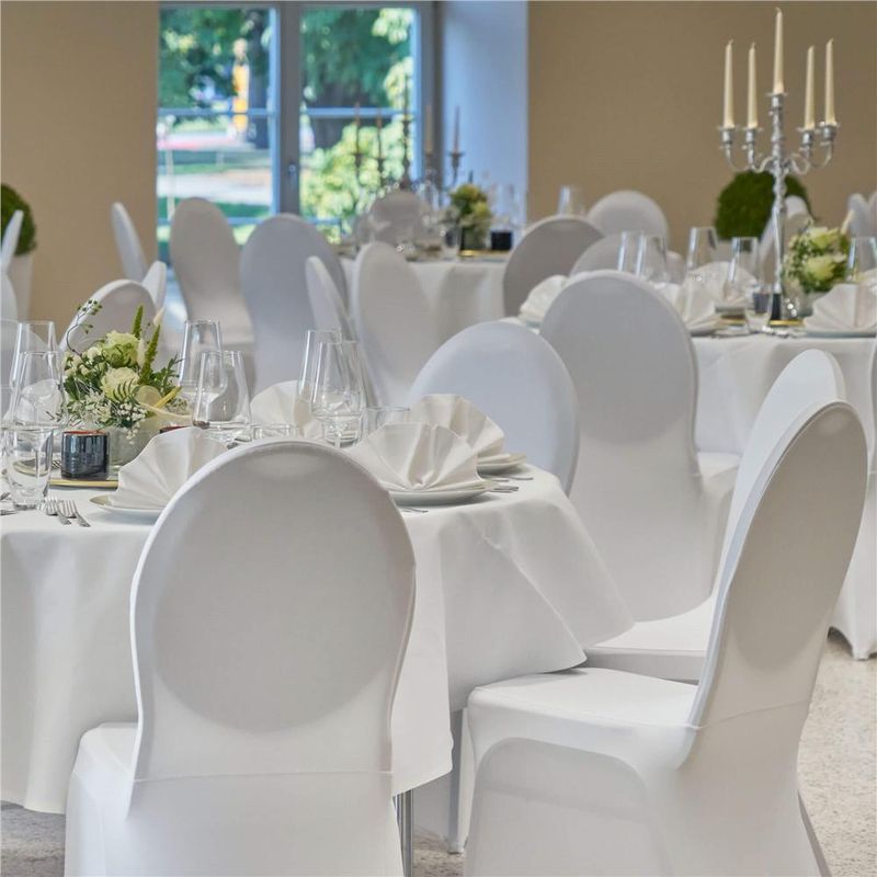 Casa si Gradina - Mobilier - Scaune si fotolii - Scaune - Set 4 huse universale scaune evenimente poliester spandex, marime universala, banda elastica, alb - Infinity.ro