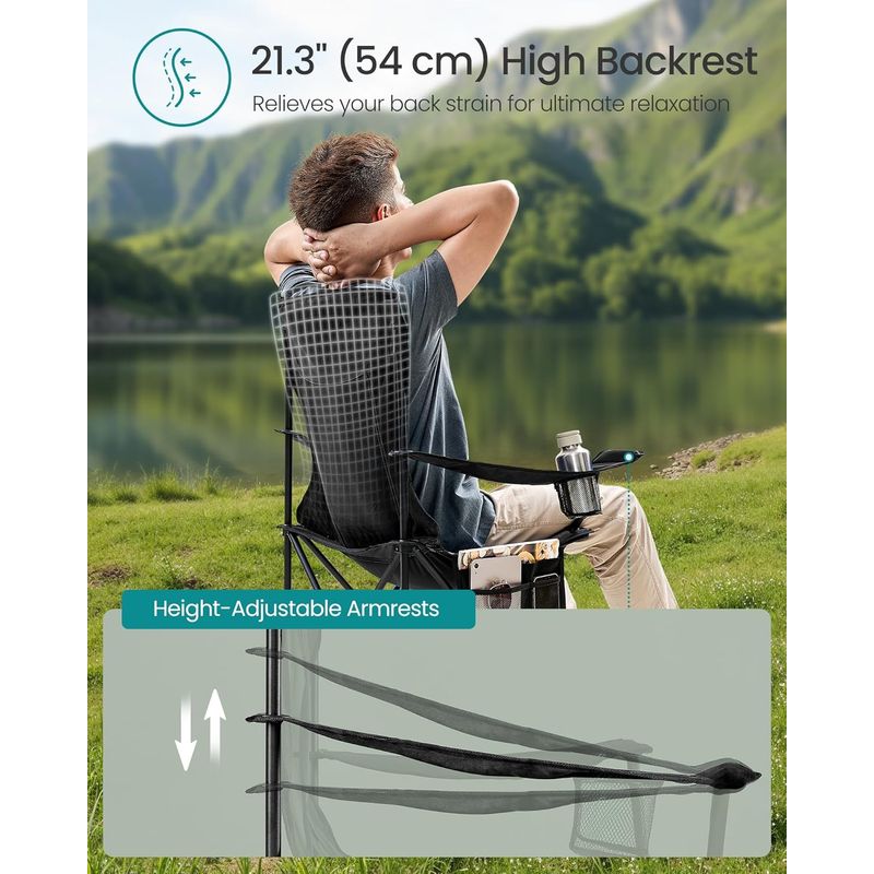 Casa si Gradina - Mobilier - Scaune si fotolii - Scaune - Set 2 scaune pliabile camping cu spatar inalt si suport bauturi, husa transport, 150 kg, 52x87x97 cm, negru - Infinity.ro