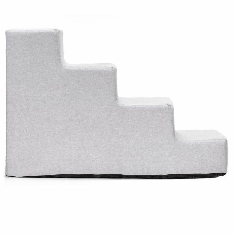 Petshop - Accesorii petshop - Culcusuri si custi - Accesorii culcusuri si custi - Scara pentru animale de companie, caini sau pisici, 4 trepte, husa detasabila, inaltime 40 cm, gri deschis - Infinity.ro