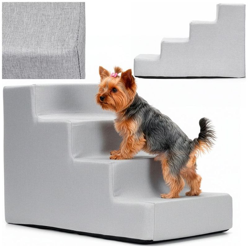 Petshop - Accesorii petshop - Culcusuri si custi - Accesorii culcusuri si custi - Scara pentru animale de companie, caini sau pisici, 4 trepte, husa detasabila, inaltime 40 cm, gri deschis - Infinity.ro