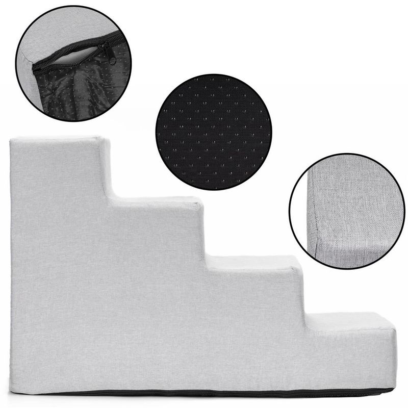 Petshop - Accesorii petshop - Culcusuri si custi - Accesorii culcusuri si custi - Scara pentru animale de companie, caini sau pisici, 4 trepte, husa detasabila, inaltime 40 cm, gri deschis - Infinity.ro