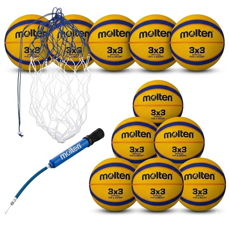 Sport si Outdoor - Sporturi de echipa - Baschet - Mingi de baschet - Pachet 10 Mingi baschet 3x3 Molten B33T2000 + sac Molten BN10 + pompa Molten DHP21 - Infinity.ro