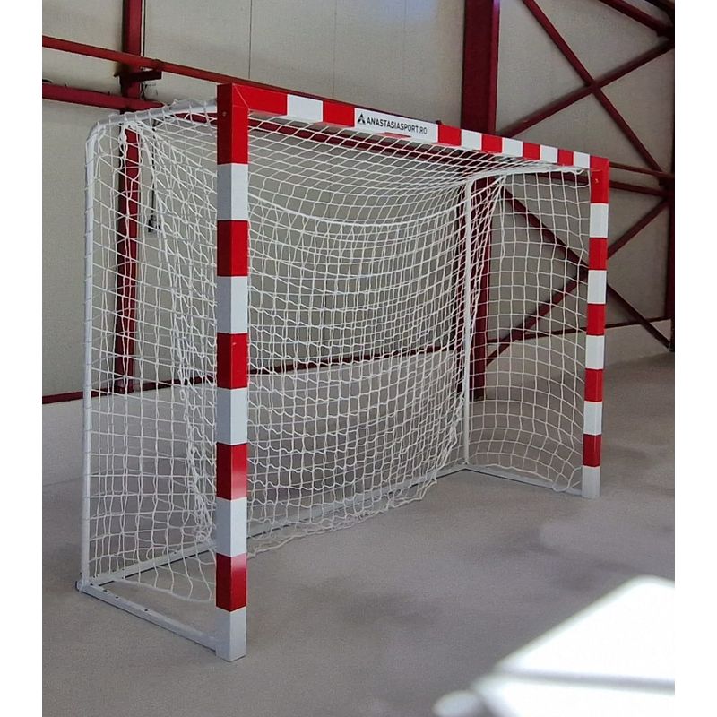 Sport si Outdoor - Sporturi de echipa - Handbal - Poarta handbal 3x2 m Anastasia Sport, aluminiu profil 80x80 mm alb cu rosu, spate otel, plasa inclusa - Infinity.ro