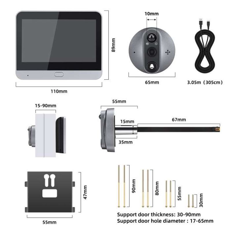 Casa si Gradina - Electrice - Smart Home - Control acces si accesorii - Vizor Electronic Smart,Camera HD 3MP, Ecran 4.3",Senzor PIR,Control Tuya, Inregistrare Foto/Video ValpaSmart - Infinity.ro