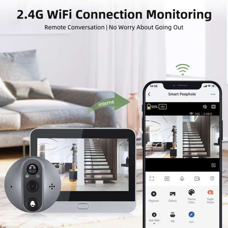 Casa si Gradina - Electrice - Smart Home - Control acces si accesorii - Vizor Electronic Smart,Camera HD 3MP, Ecran 4.3",Senzor PIR,Control Tuya, Inregistrare Foto/Video ValpaSmart - Infinity.ro