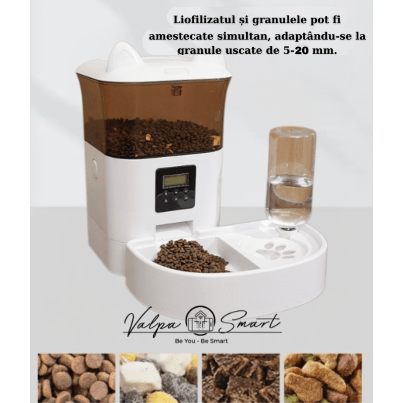 Petshop - Accesorii petshop - Castroane si adapatori - Hranitor si Adapator Automat pentru Animale – Programabil, Cu Incarcare Duala, 4L (Hrana) + 1.5L (Apa) - Infinity.ro