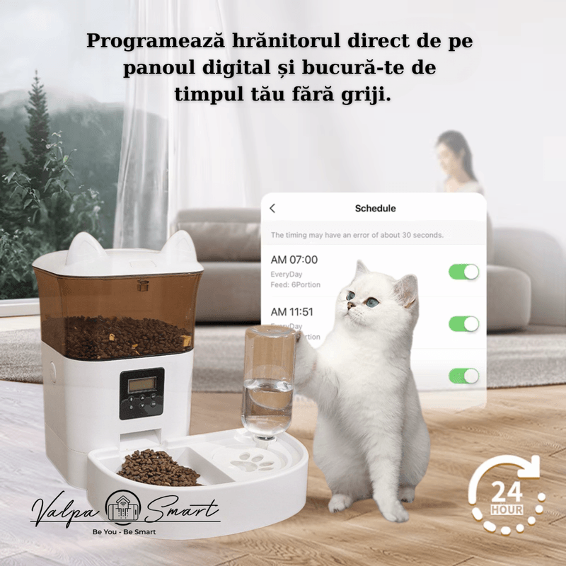 Petshop - Accesorii petshop - Castroane si adapatori - Hranitor si Adapator Automat pentru Animale – Programabil, Cu Incarcare Duala, 4L (Hrana) + 1.5L (Apa) - Infinity.ro