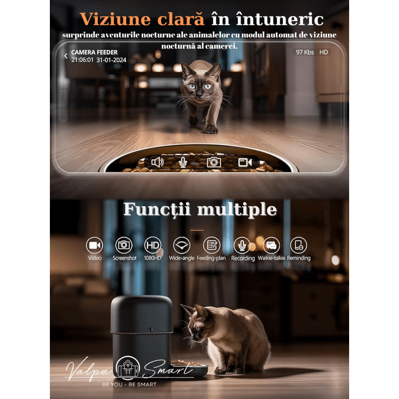 Petshop - Accesorii petshop - Castroane si adapatori - Hranitor automat inteligent cu wireless, camera video HD si alimentare duala, 4L - Infinity.ro