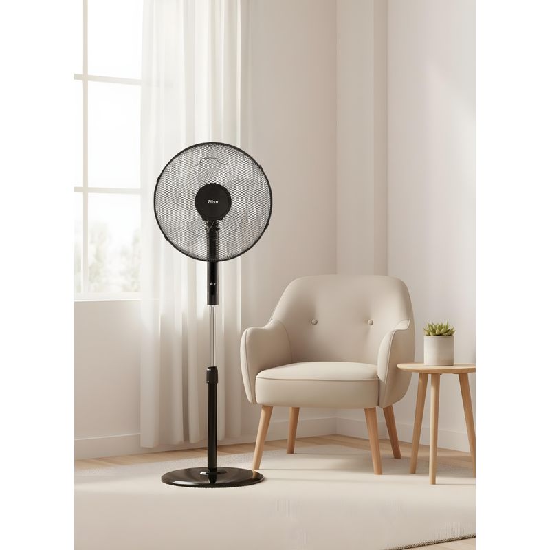 Electronice si Electrocasnice - Climatizare si sisteme de incalzire - Aparate racire aer - Ventilatoare - Ventilator cu Picior cu 5 palete Zilan ZLN4642, 3 Trepte de viteza, Telecomanda, Inaltime reglabila, Diametru 43 cm, 48W - Infinity.ro