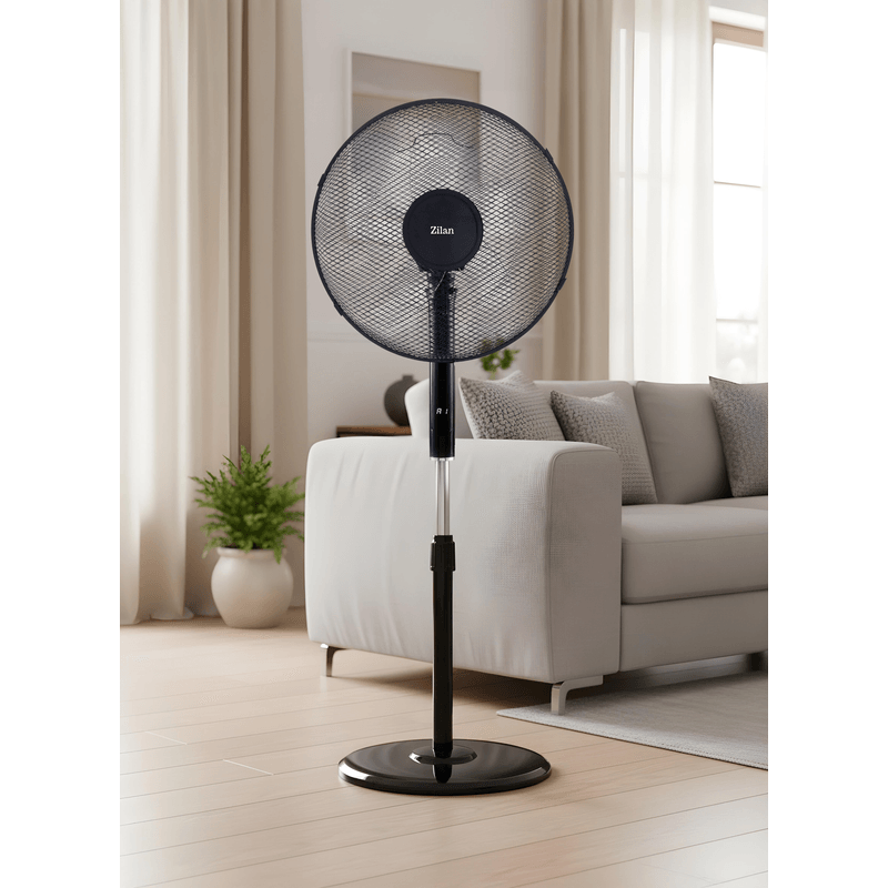 Electronice si Electrocasnice - Climatizare si sisteme de incalzire - Aparate racire aer - Ventilatoare - Ventilator cu Picior cu 5 palete Zilan ZLN4642, 3 Trepte de viteza, Telecomanda, Inaltime reglabila, Diametru 43 cm, 48W - Infinity.ro