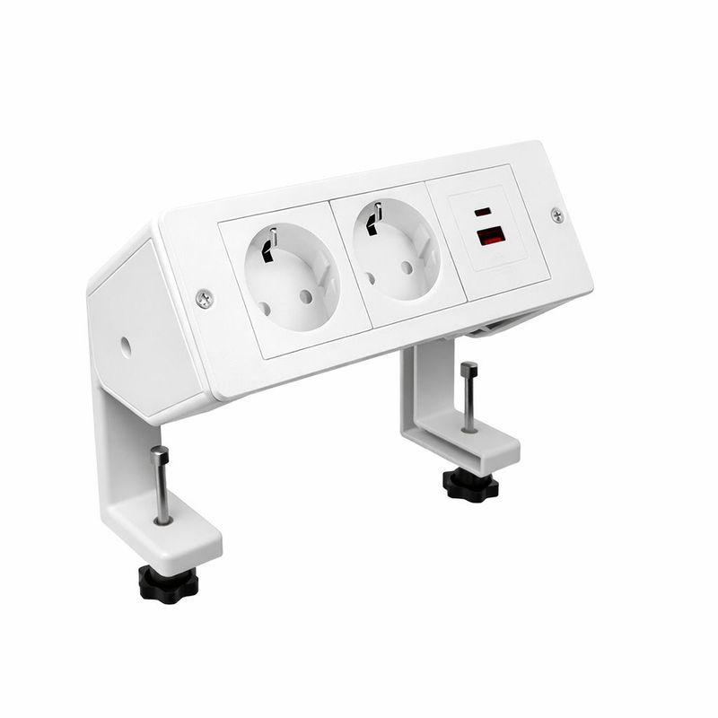 Casa si Gradina - Electrice - Prize - Priza cu Clipsare Pentru Birou, Adsinio, 2 Schuko, 1 USB-A, 1 USB-C, 16A, Incarcare Rapida, Alb - Infinity.ro
