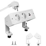 Casa si Gradina - Electrice - Prize - Priza cu Clipsare Pentru Birou, Adsinio, 2 Schuko, 1 USB-A, 1 USB-C, 16A, Incarcare Rapida, Alb - Infinity.ro