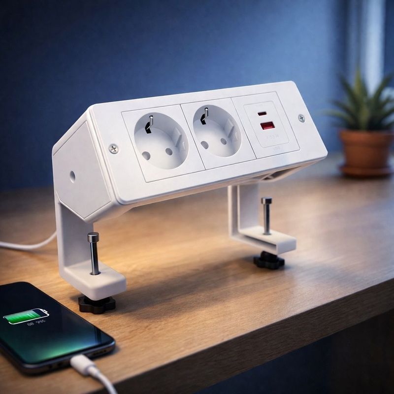 Casa si Gradina - Electrice - Prize - Priza cu Clipsare Pentru Birou, Adsinio, 2 Schuko, 1 USB-A, 1 USB-C, 16A, Incarcare Rapida, Alb - Infinity.ro