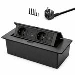 Casa si Gradina - Electrice - Prize - Priza Incorporabila in Blat, Adsinio,Retractabila, 2 Schuko, 1 USB-A, 1 USB-C, 16A, 220-240V, Negru - Infinity.ro