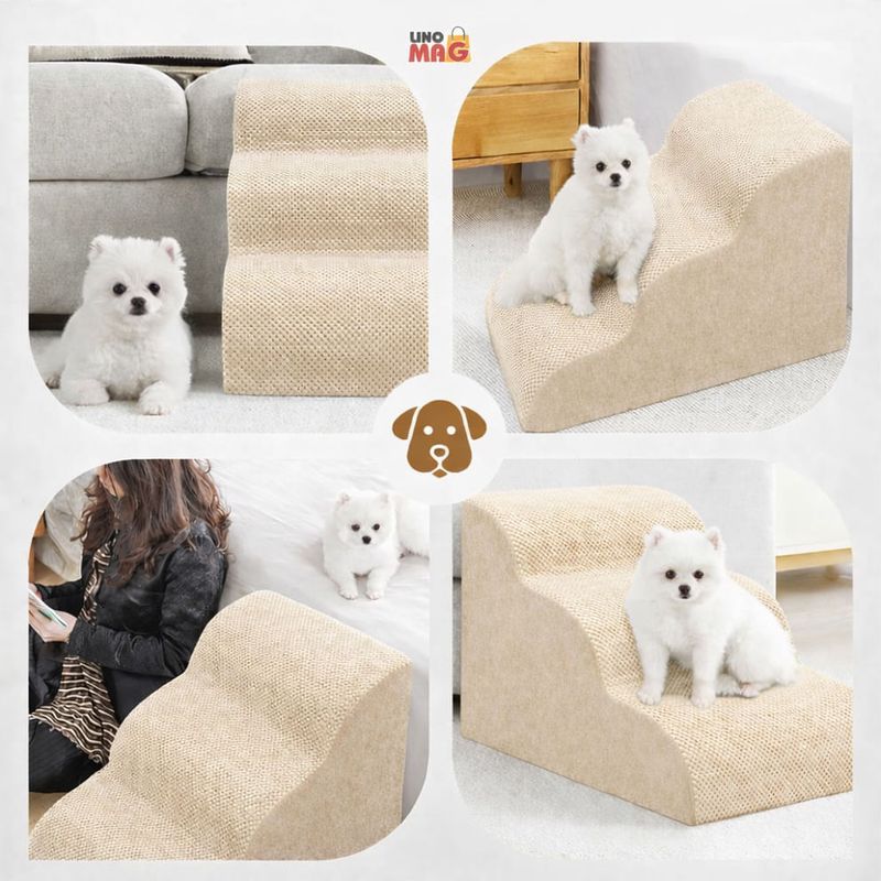 Petshop - Accesorii petshop - Culcusuri si custi - Accesorii culcusuri si custi - Scara pentru Caini si Pisici Linomag®, 3 Trepte, Antiderapanta, Spuma Densa, Husa Detasabila si Lavabila, Bej - Infinity.ro
