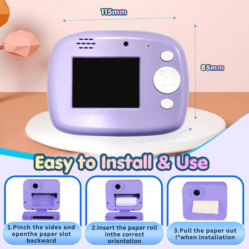 Jucarii, Copii si Bebe - Jucarii si jocuri - Jucarii & jocuri educative - Laptopuri, tablete si gadget-uri copii - Camera Foto Instant pentru Copii, Forma Unicorn, 1080P, Printare Foto Instant, Qova®, Ecran 2.4” IPS, Video HD - Infinity.ro
