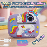 Jucarii, Copii si Bebe - Jucarii si jocuri - Jucarii & jocuri educative - Laptopuri, tablete si gadget-uri copii - Camera Foto Instant pentru Copii, Forma Unicorn, 1080P, Printare Foto Instant, Qova®, Ecran 2.4” IPS, Video HD - Infinity.ro