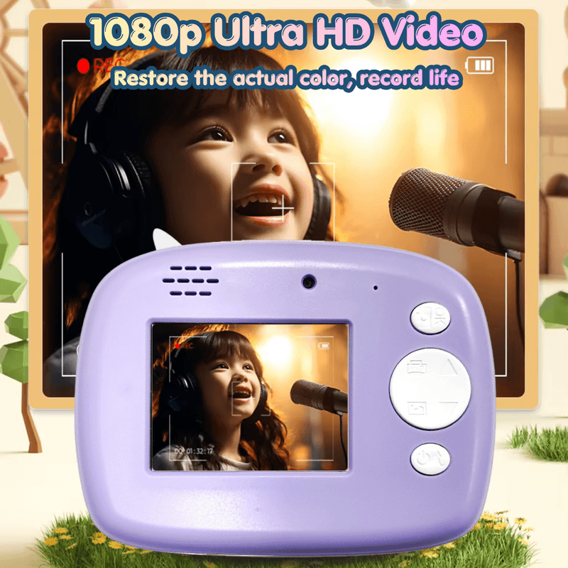 Jucarii, Copii si Bebe - Jucarii si jocuri - Jucarii & jocuri educative - Laptopuri, tablete si gadget-uri copii - Camera Foto Instant pentru Copii, Forma Unicorn, 1080P, Printare Foto Instant, Qova®, Ecran 2.4” IPS, Video HD - Infinity.ro