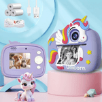 Jucarii, Copii si Bebe - Jucarii si jocuri - Jucarii & jocuri educative - Laptopuri, tablete si gadget-uri copii - Camera Foto Instant pentru Copii, Forma Unicorn, 1080P, Printare Foto Instant, Qova®, Ecran 2.4” IPS, Video HD - Infinity.ro