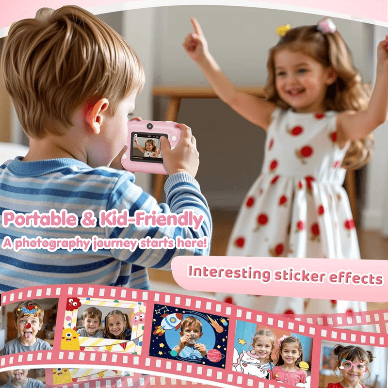 Jucarii, Copii si Bebe - Jucarii si jocuri - Jucarii & jocuri educative - Laptopuri, tablete si gadget-uri copii - Camera Foto Instant Copii Printare, 1080P HD Video, Dual Camera Selfie, Printare Foto Instant, Qova®,3-12 Ani, Roz - Infinity.ro