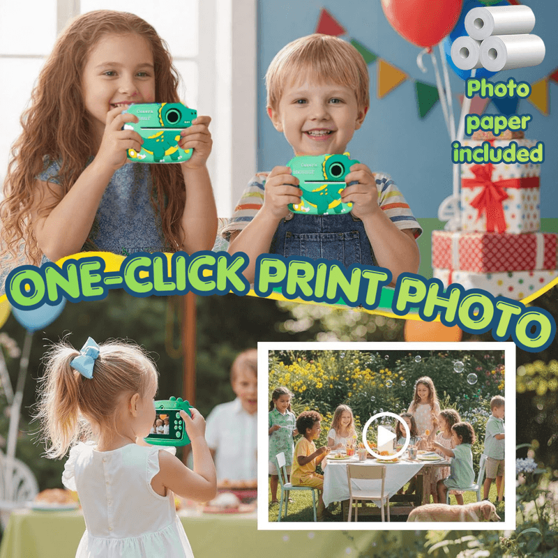 Jucarii, Copii si Bebe - Jucarii si jocuri - Jucarii & jocuri educative - Laptopuri, tablete si gadget-uri copii - Camera Foto Instant Copii, Dinozaur, 1080P, Printare Foto Instant, Qova®, 3-10 Ani, Printare Fara Cerneala, Verde - Infinity.ro