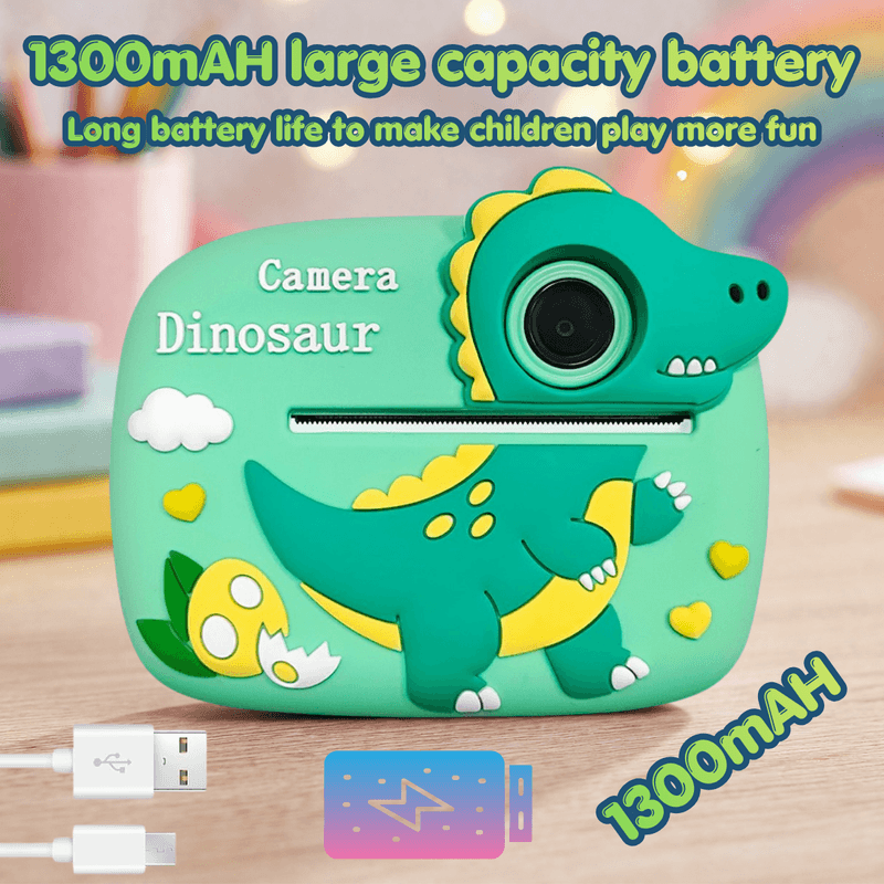 Jucarii, Copii si Bebe - Jucarii si jocuri - Jucarii & jocuri educative - Laptopuri, tablete si gadget-uri copii - Camera Foto Instant Copii, Dinozaur, 1080P, Printare Foto Instant, Qova®, 3-10 Ani, Printare Fara Cerneala, Verde - Infinity.ro