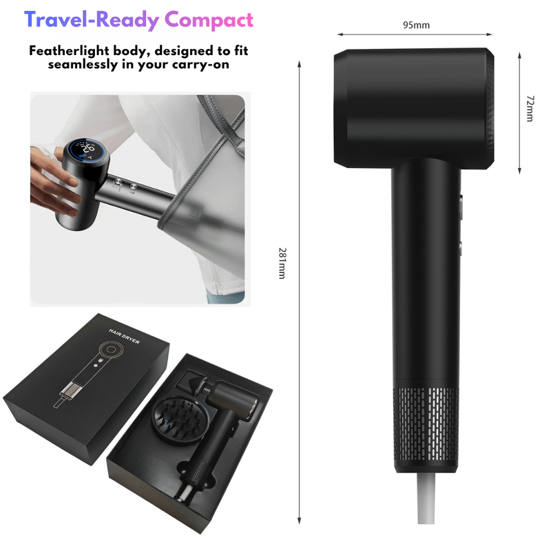 Ingrijire personala si Cosmetice - Aparate & accesorii ingrijire personala - Hair styling - Uscatoare de par - Uscator de Par Profesional, FeonIonic 1600W, Qova®, Ultra-Puternic cu Motor 110.000 RPM, Display LCD Inteligent,Negru - Infinity.ro