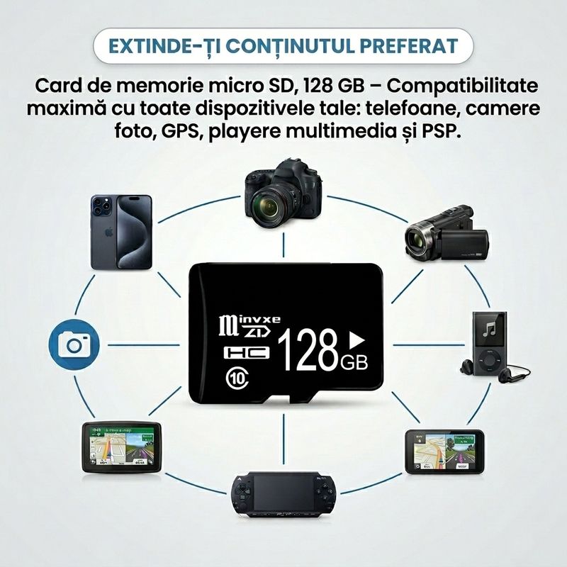 TV, Audio-Video si Foto - Aparate foto si accesorii - Accesorii foto si video - Carduri memorie - Card De Memorie TF (MicroSD), Capacitate 128 GB, Clasa 10, Transfer de mare viteza, Pentru Telefon, Laptop, Tableta - Infinity.ro
