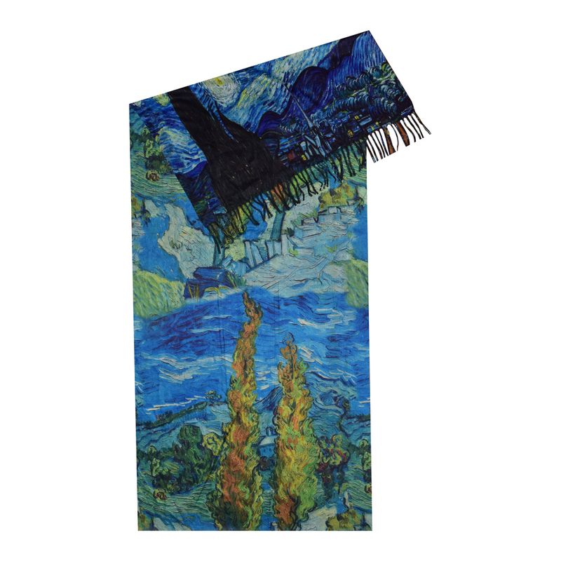 Fashion, accesorii si bijuterii - Femei - Accesorii femei - Esarfe si fulare femei - Fular tip esarfa pictata multicolor 2, casmir, 08 albastru/galben - Infinity.ro