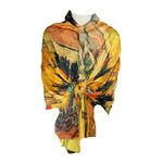 Fashion, accesorii si bijuterii - Femei - Accesorii femei - Esarfe si fulare femei - Esarfa tip sal doua fete pictata 3, Dacali, matase, portocaliu/verde inchis, 180x70cm - Infinity.ro