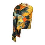 Fashion, accesorii si bijuterii - Femei - Accesorii femei - Esarfe si fulare femei - Esarfa tip sal doua fete pictata 3, Dacali, matase, portocaliu/verde inchis, 180x70cm - Infinity.ro
