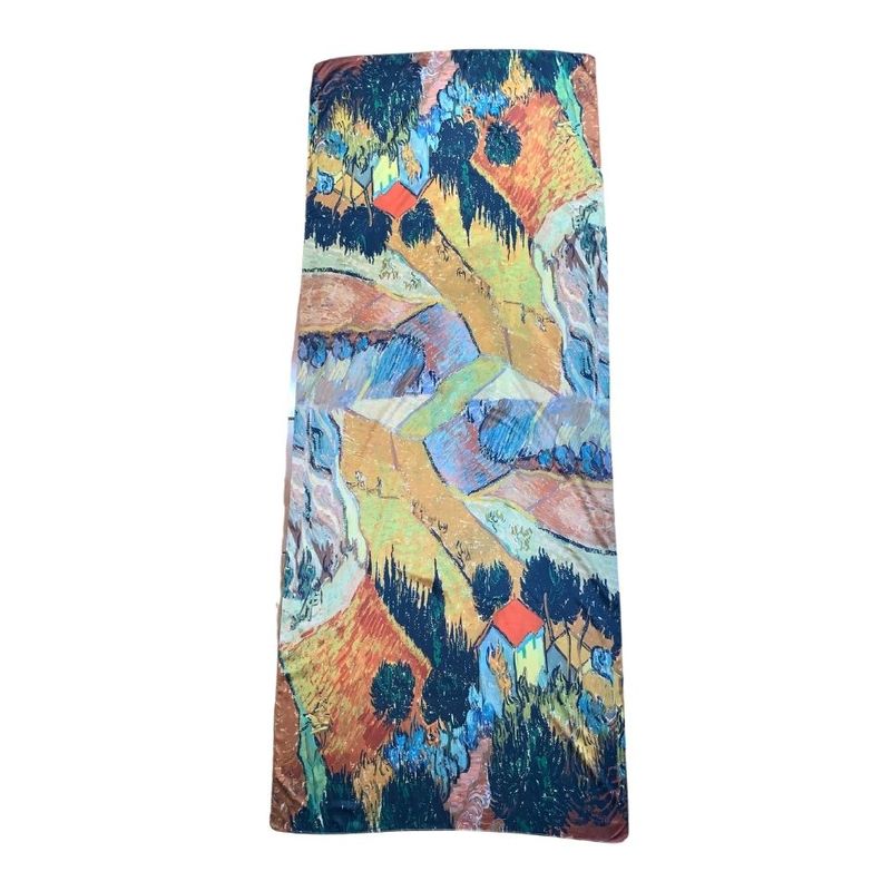 Fashion, accesorii si bijuterii - Femei - Accesorii femei - Esarfe si fulare femei - Esarfa tip sal doua fete pictata 3, Dacali, matase, portocaliu/verde inchis, 180x70cm - Infinity.ro