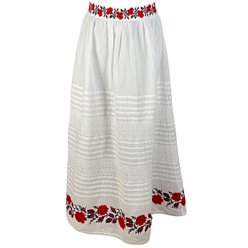 Fashion, accesorii si bijuterii - Femei - Imbracaminte femei - Fuste femei - Fusta dama R24F, alb crystal/rosu , marime 3XL - Infinity.ro